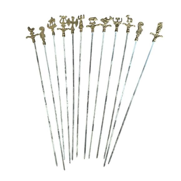 Vintage Brass Stainless Steel Kabob Skewers Set of 12 - Picture 1 of 6